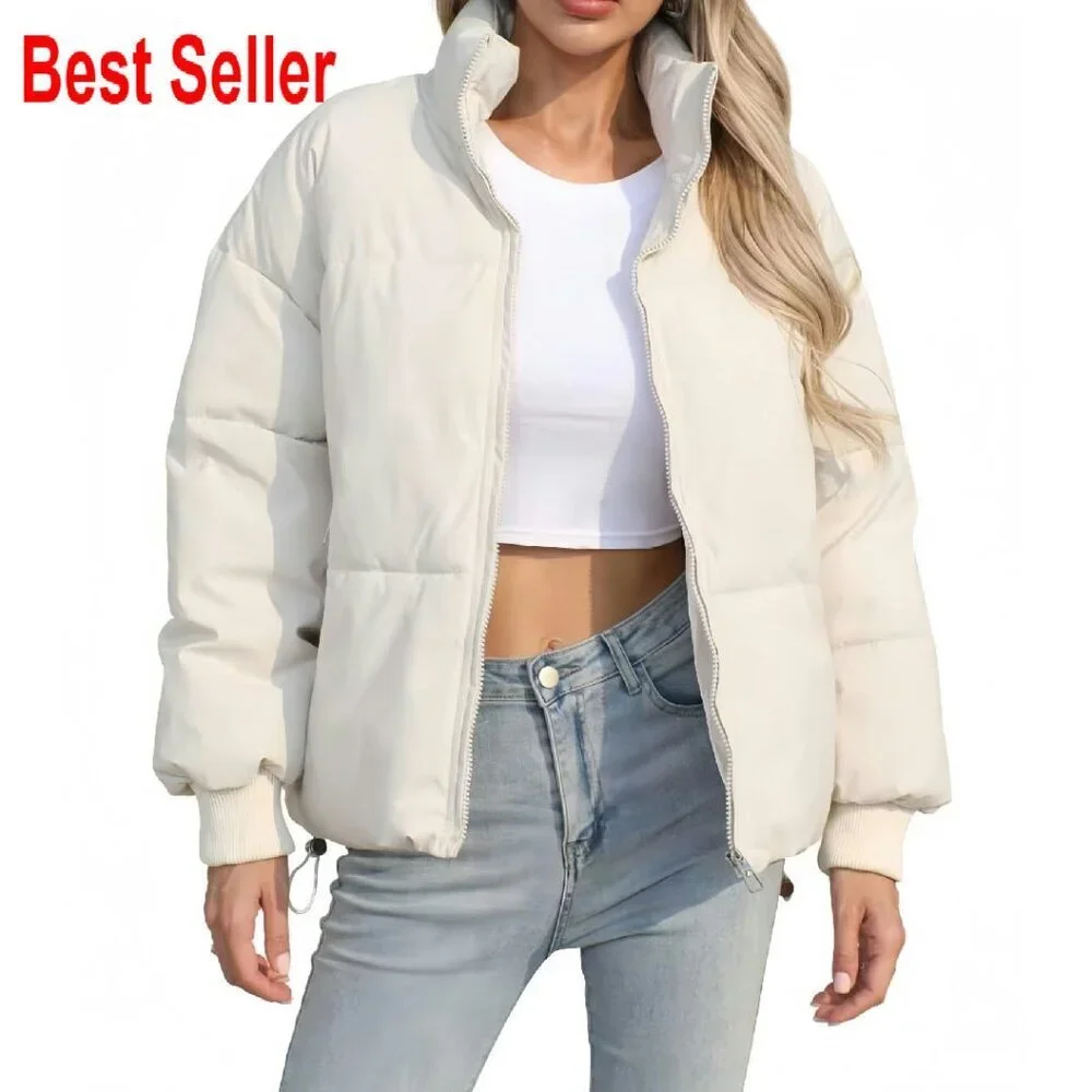 Cropped Quilted Puffer Jacket Oversized Y2K Chic Winter Warm Lightweight